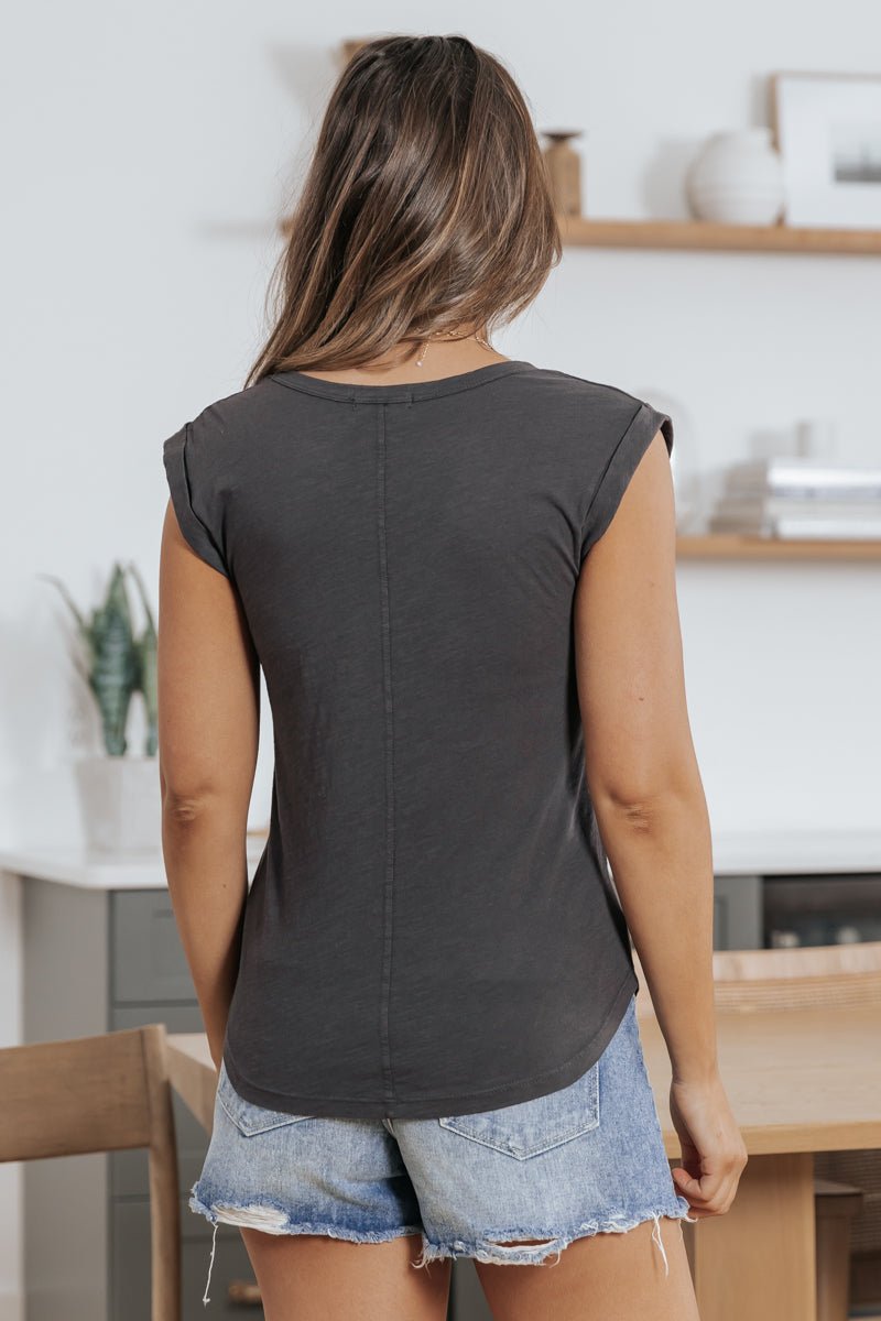 Scoop Neck Cotton Slub Knit Top - Charcoal - Magnolia Boutique