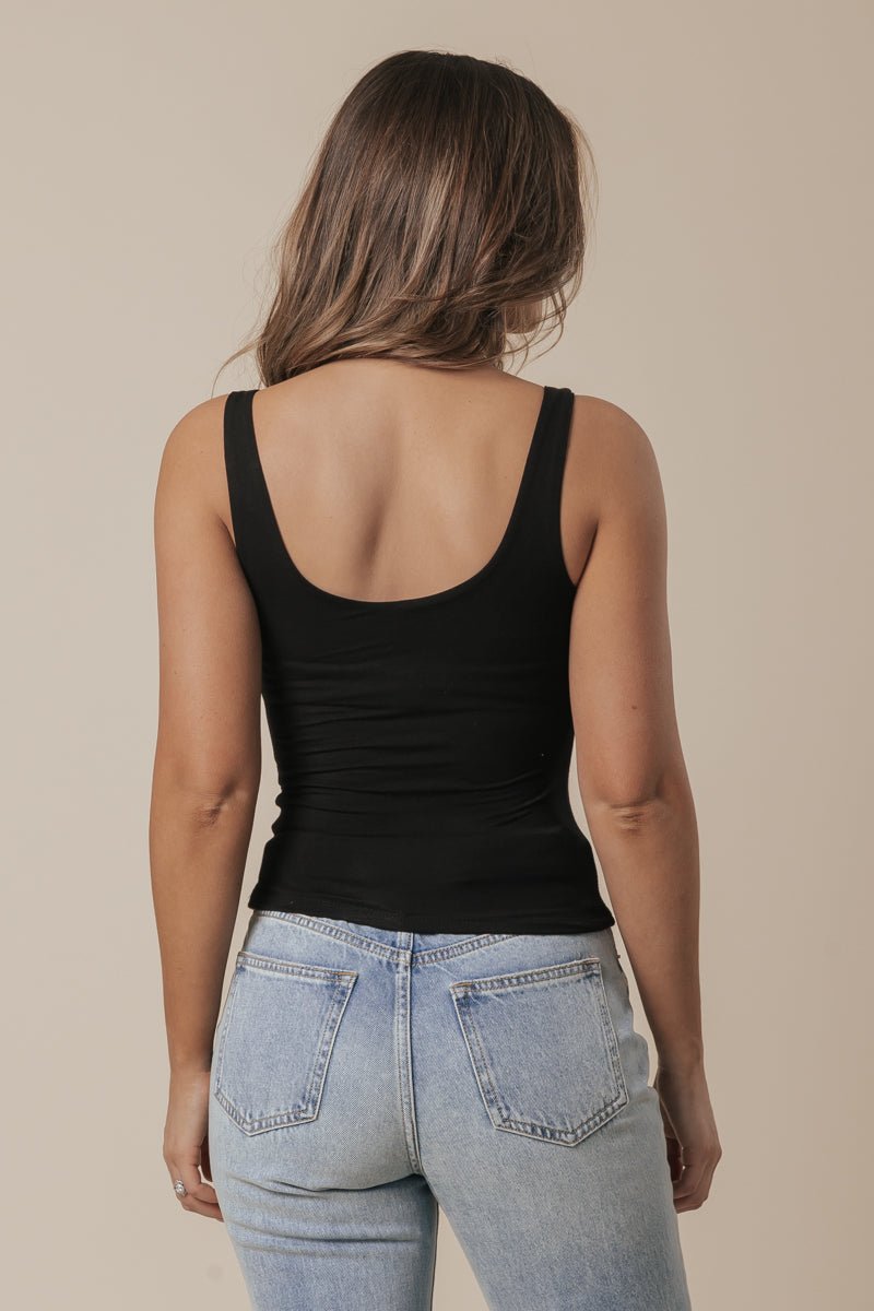Scoop Neck Double Lined Jersey Tank - Black - Magnolia Boutique