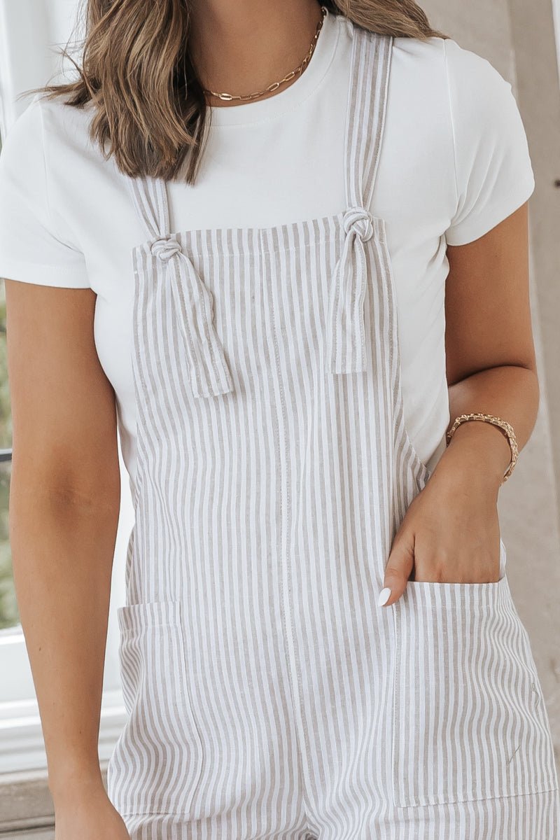 Taupe Stripe Linen Jumpsuit - Magnolia Boutique