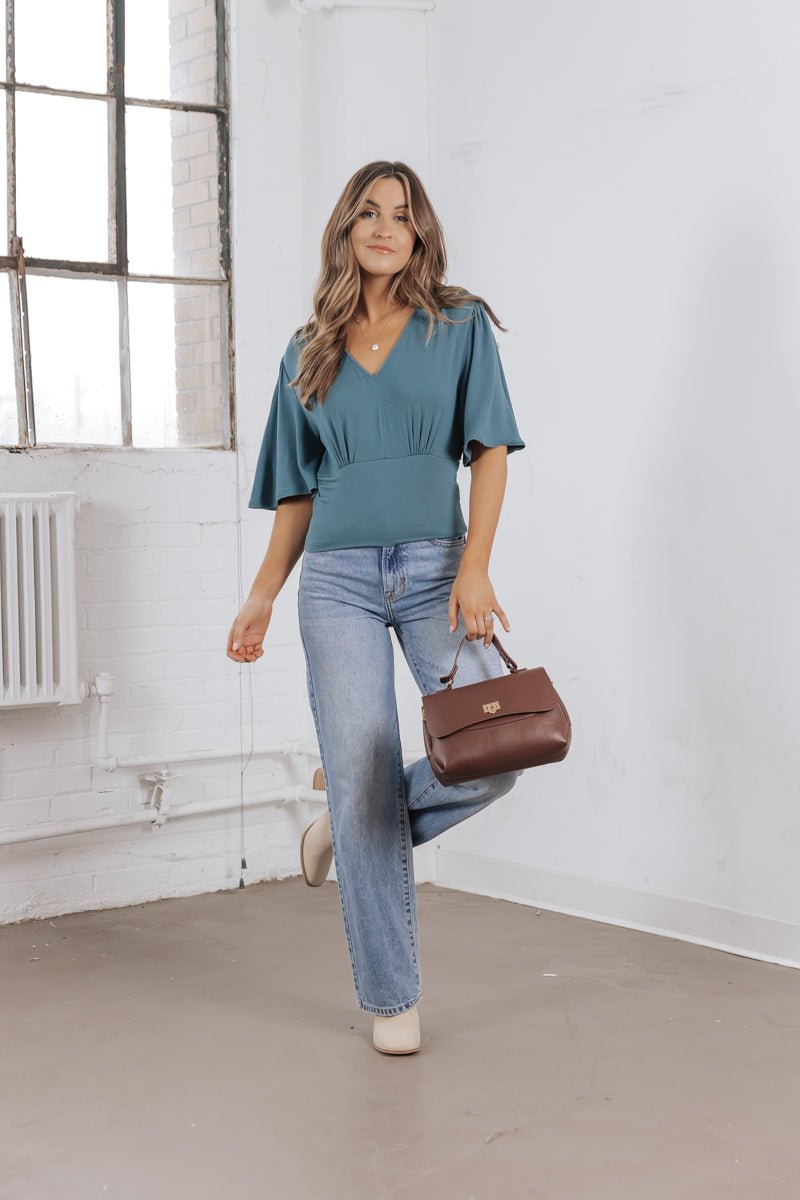 Teal French Terry Flutter Sleeve Top - Magnolia Boutique