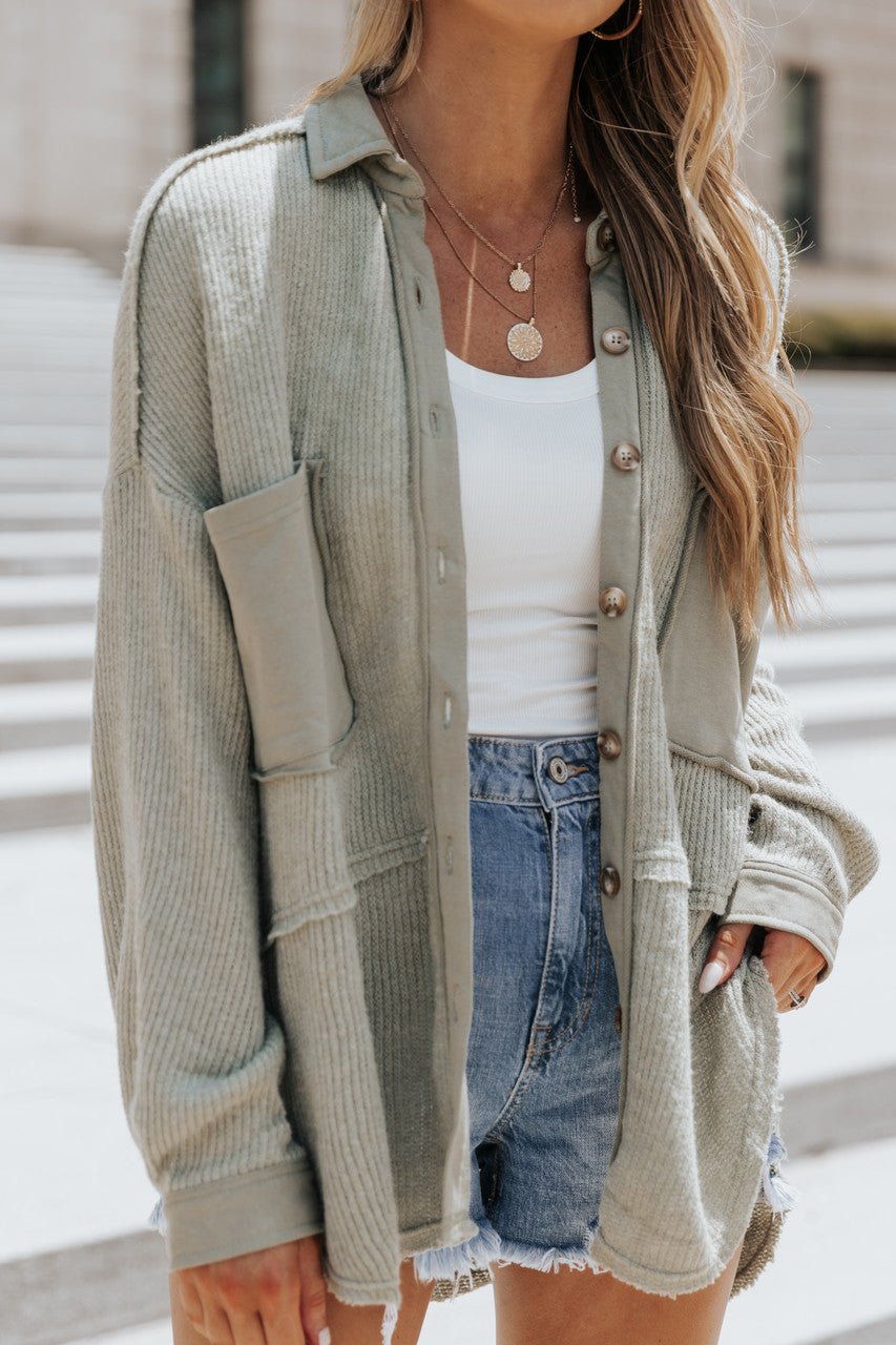 Tess Olive Ribbed Sweater Knit Oversized Shacket - Magnolia Boutique