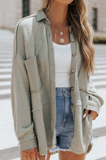 Tess Olive Ribbed Sweater Knit Oversized Shacket - Magnolia Boutique