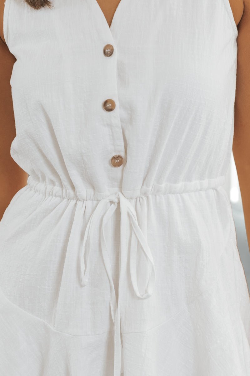 White Button Up Cotton Mini Dress - Magnolia Boutique