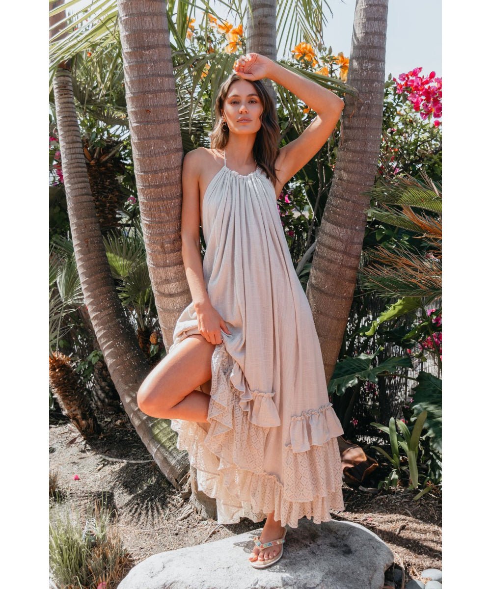 Aurora Natural Mixed Lace Maxi Dress