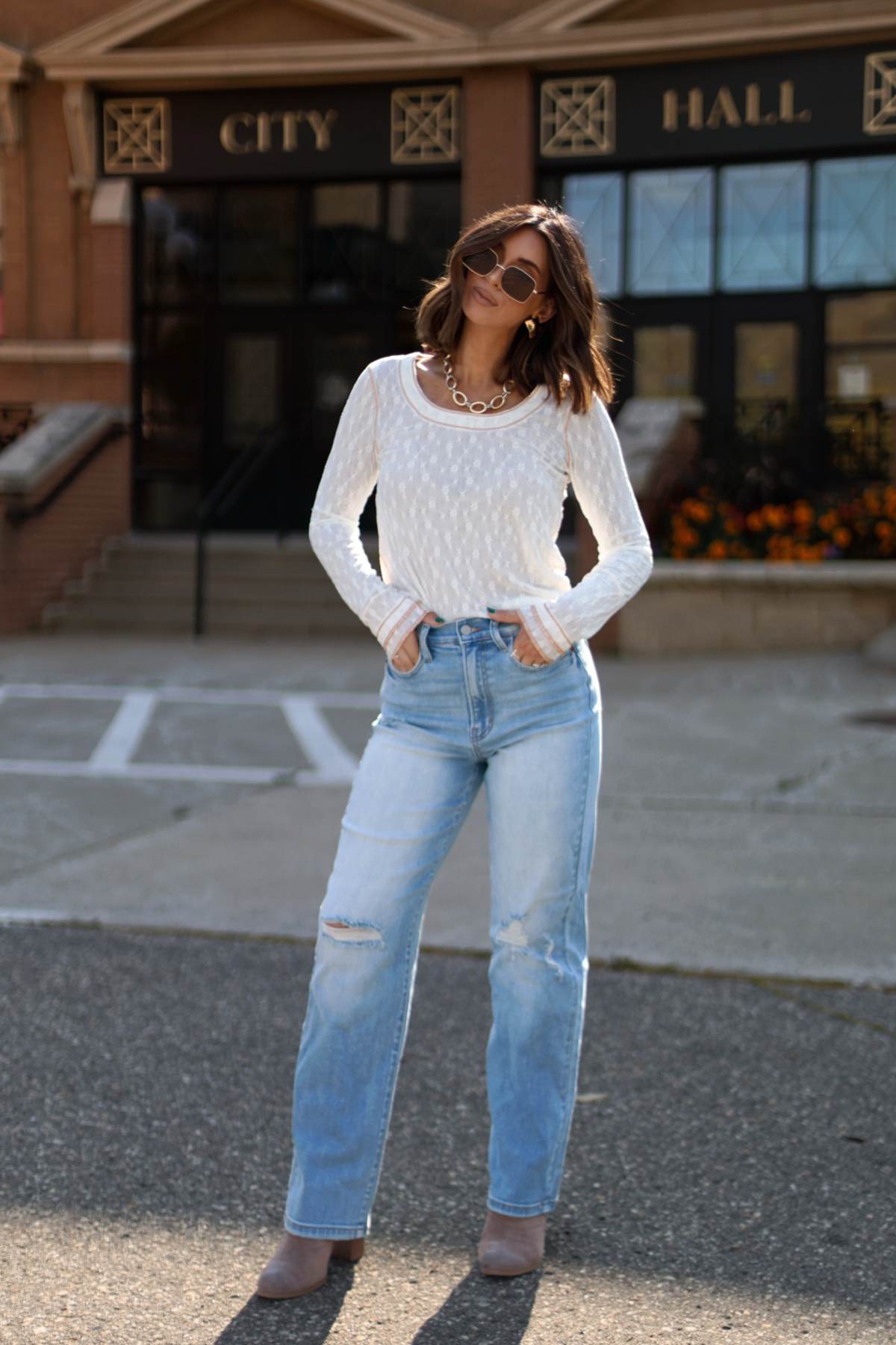 Ivory Contrast Stitch Lace Detail Top