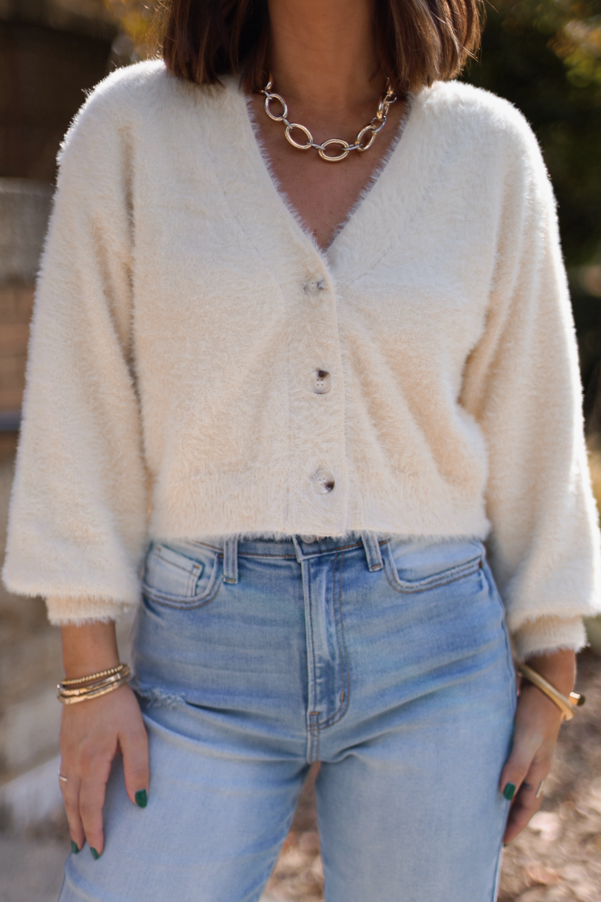 Fuzzy Soft Cream Sweater Cardigan