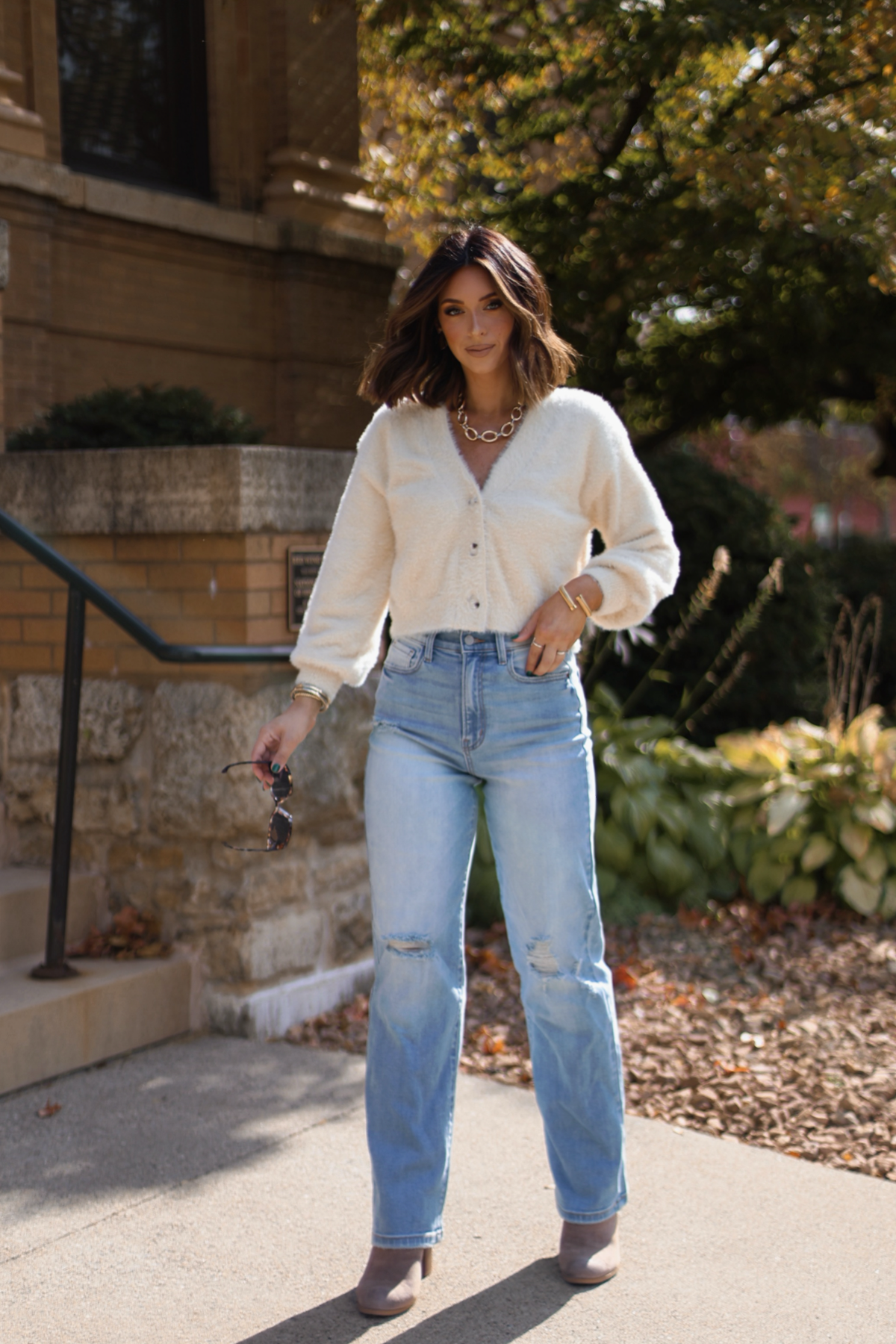 Fuzzy Soft Cream Sweater Cardigan