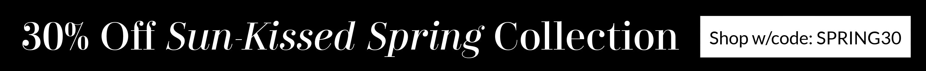Promotional banner for '30% Off Sun-Kissed Spring Collection' with a discount code.