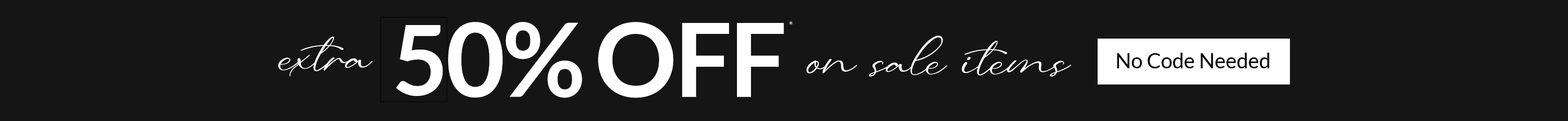 Promotional banner with '50% off' offer on sale items.