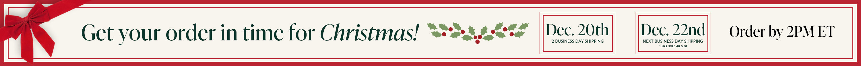 Promotional text for Christmas order deadline with decorative elements.