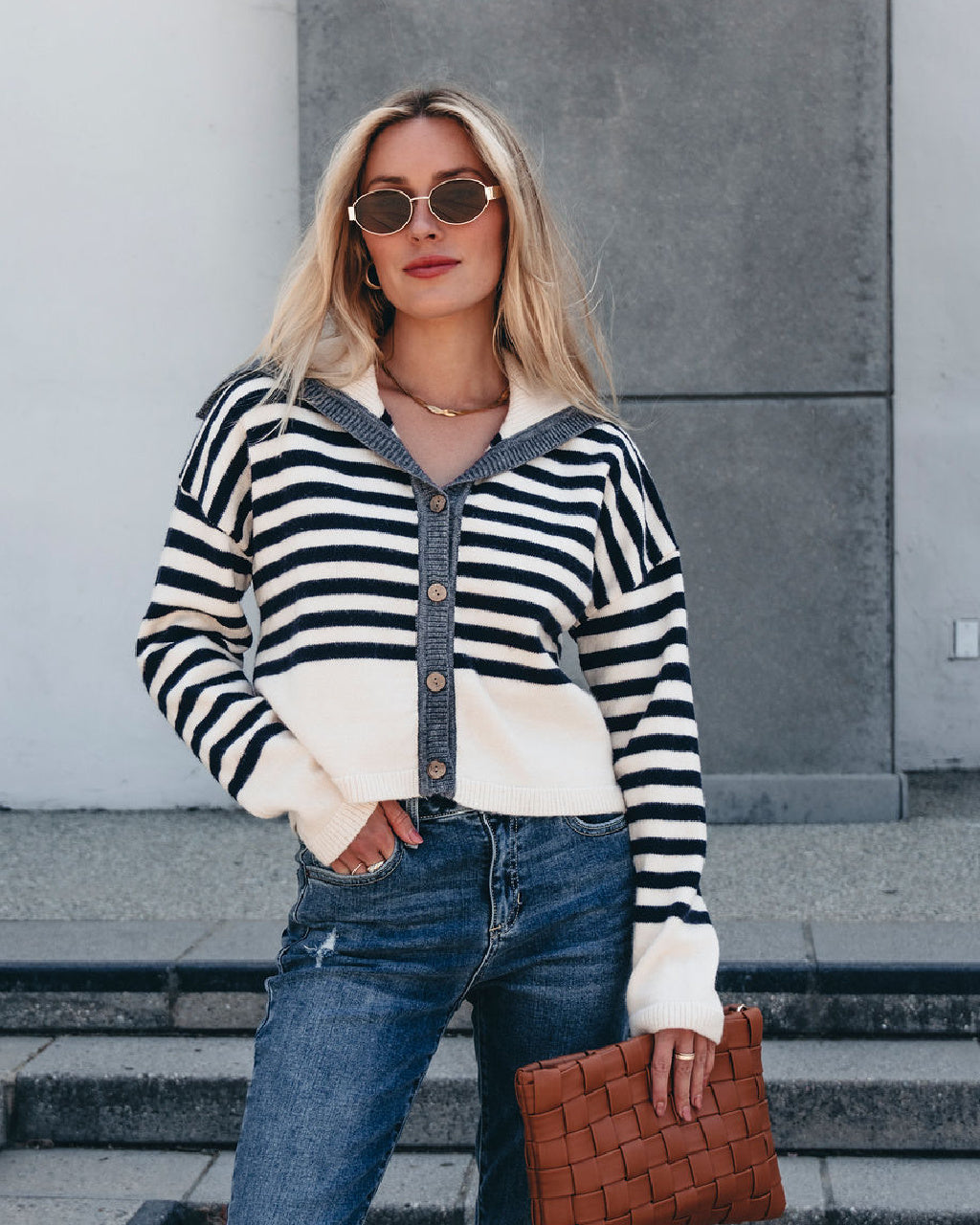 Cream and Navy Striped Sweater