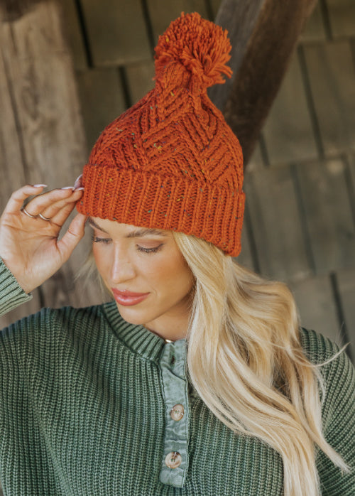 Orange Confetti Pom Pom Beanie