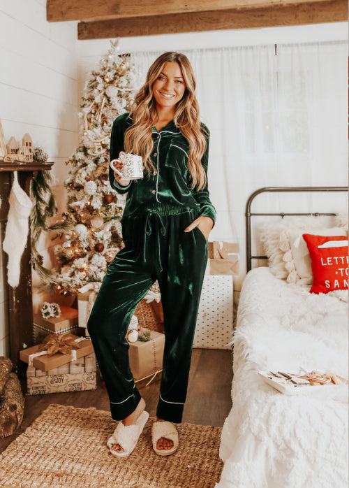 North Pole Green Velvet Pajama Set

