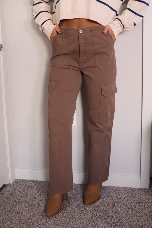 Mocha Straight Leg Cargo Pants