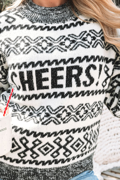 Ivory and Grey Aztec Print Cheers Sweater | Pre Order