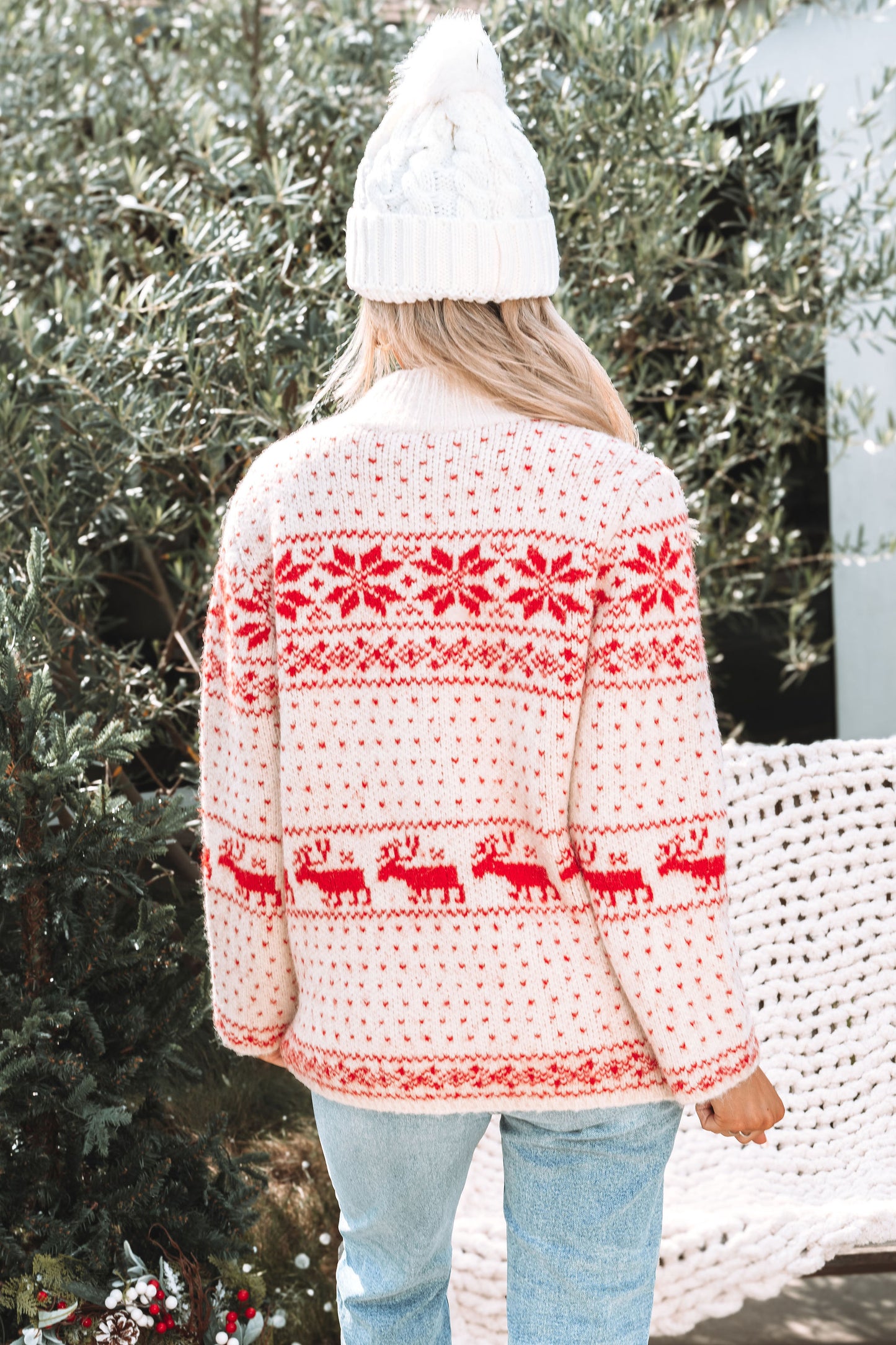 Reindeer Zip Up Sweater Jacket