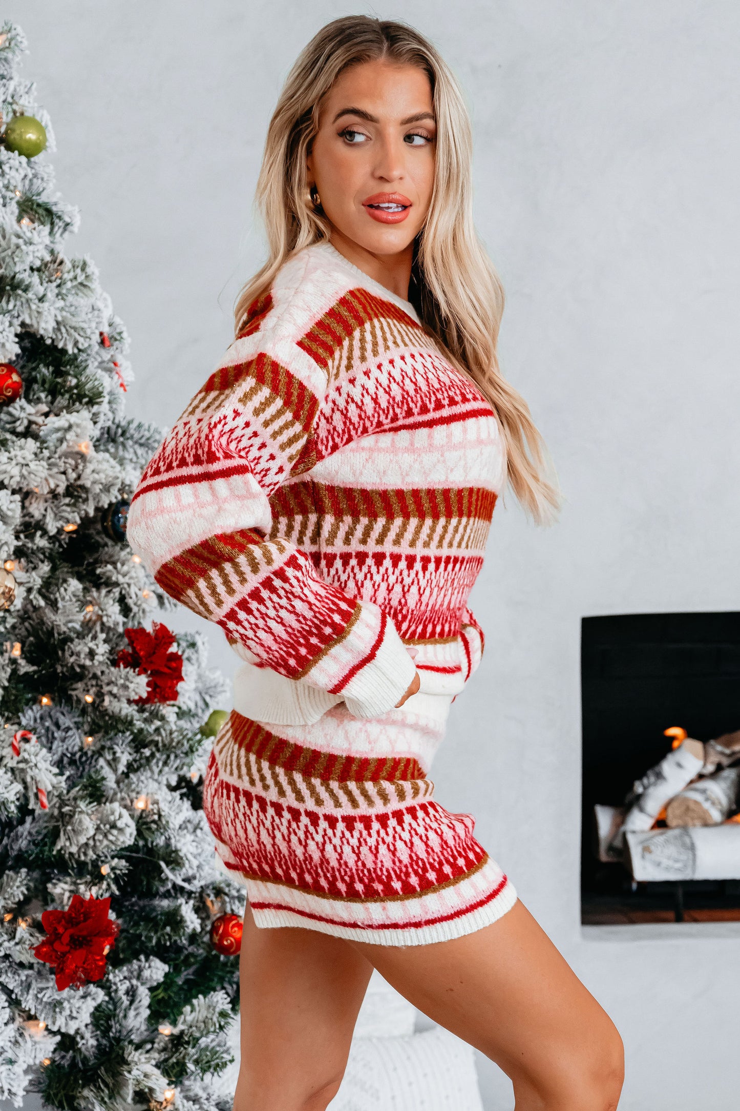 Multi Red Striped Sweater and Shorts Set