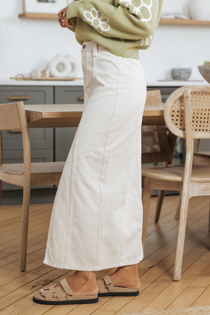 Ivory Front Slit Denim Maxi Skirt - FINAL SALE