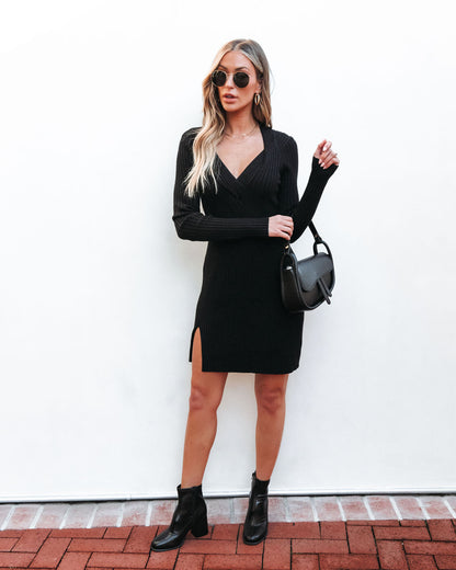 Black Twisted Front Ribbed Mini Dress - FINAL SALE