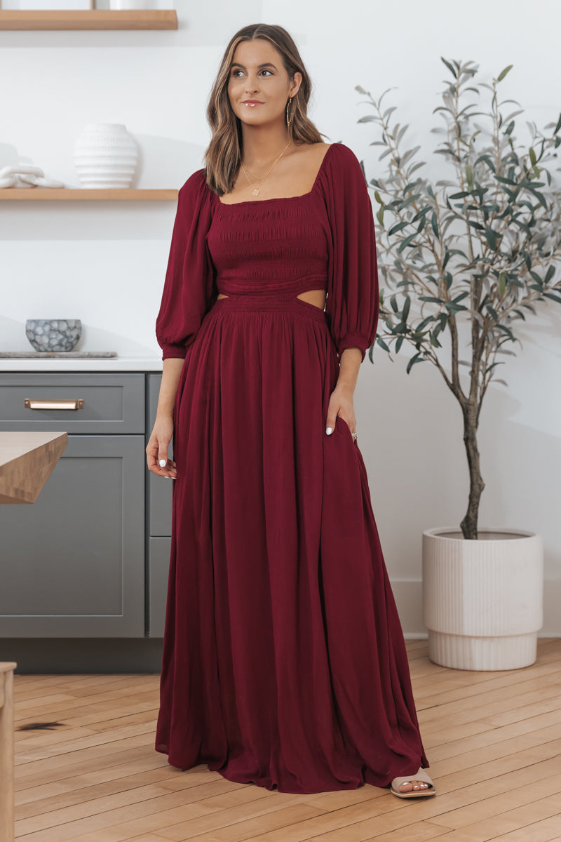 Wine maxi dress with on sale sleeves