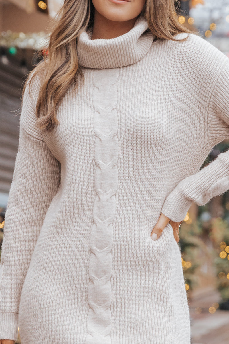 Apricot Ribbed Turtleneck Sweater Dress - FINAL SALE