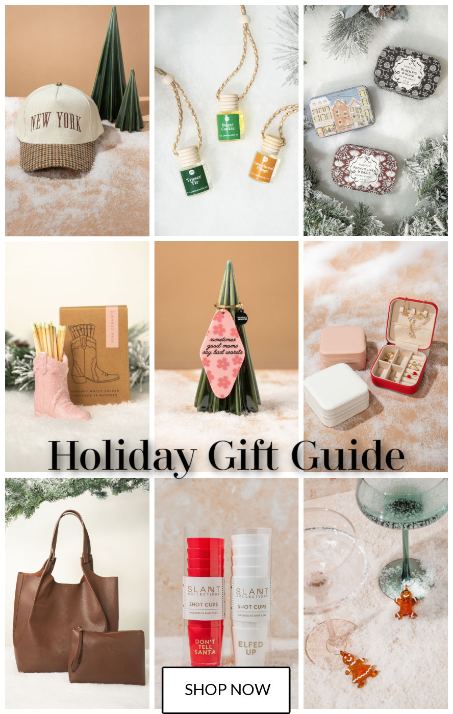 Collage of various holiday gift items with a 'Holiday Gift Guide' text overlay.