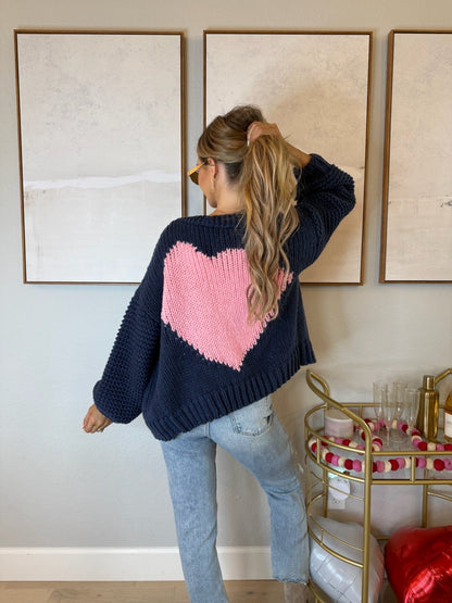 Navy Heart Shaped Open Front Cardigan