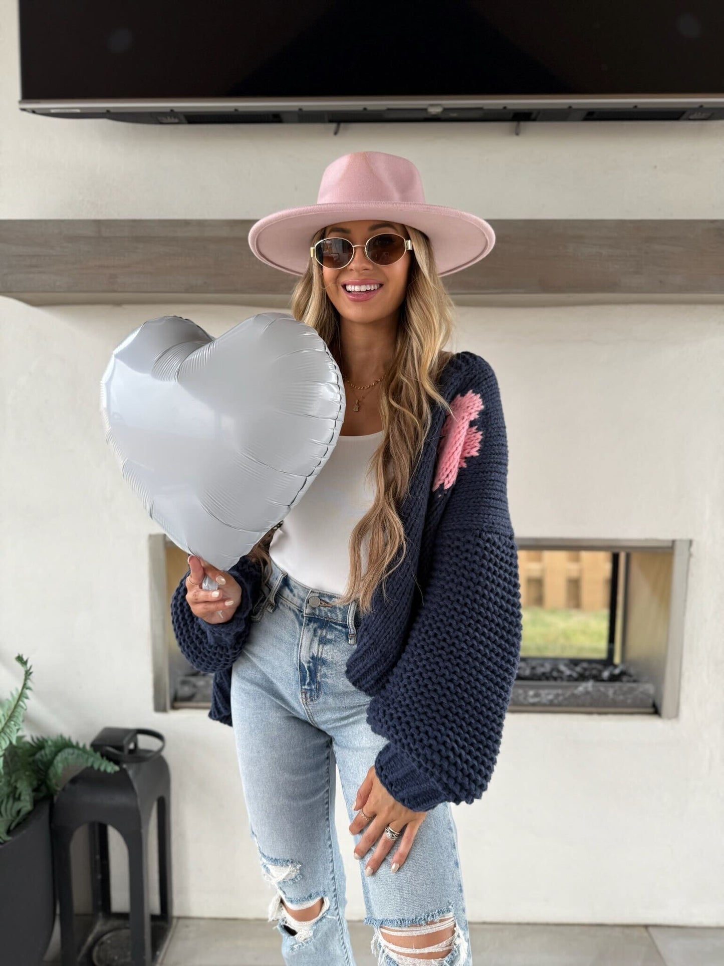 Navy Heart Shaped Open Front Cardigan