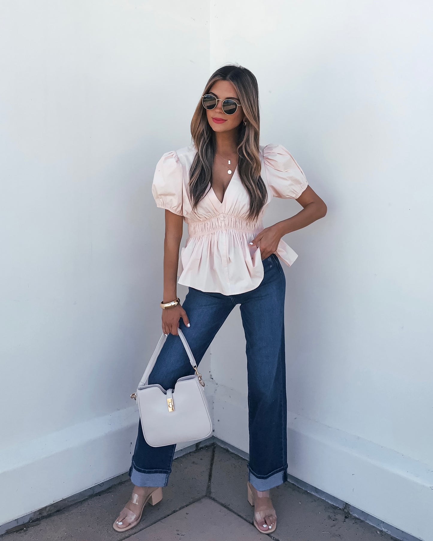 Blush Puff Sleeve Peplum Top