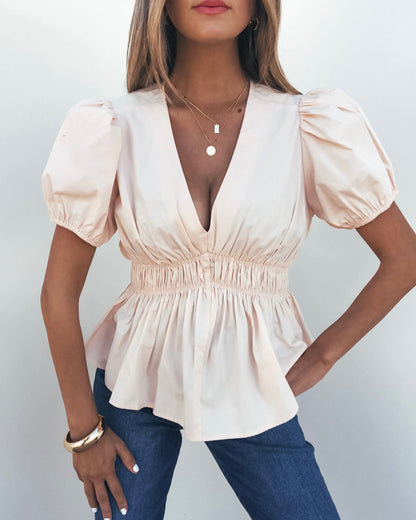 Blush Puff Sleeve Peplum Top