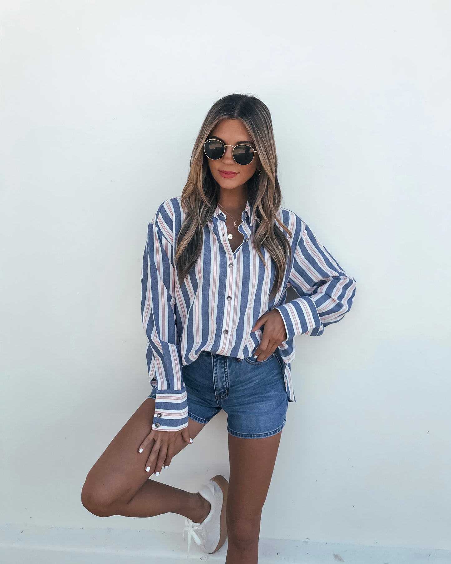 Red White & Blue Striped Button Down Shirt