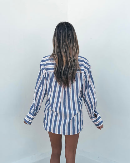 Red White & Blue Striped Button Down Shirt