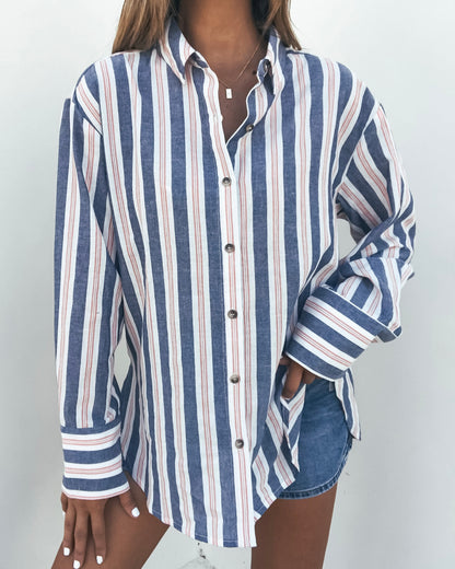 Red White & Blue Striped Button Down Shirt