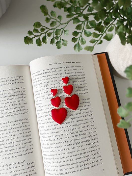 Red Triple Heart Dangle Earrings