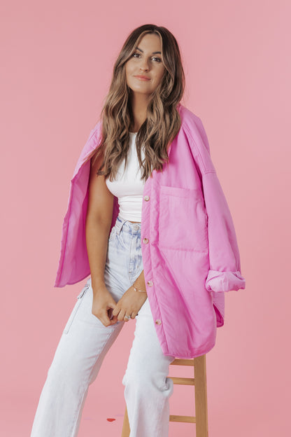 Pink Padded Button Down Shacket - FINAL SALE