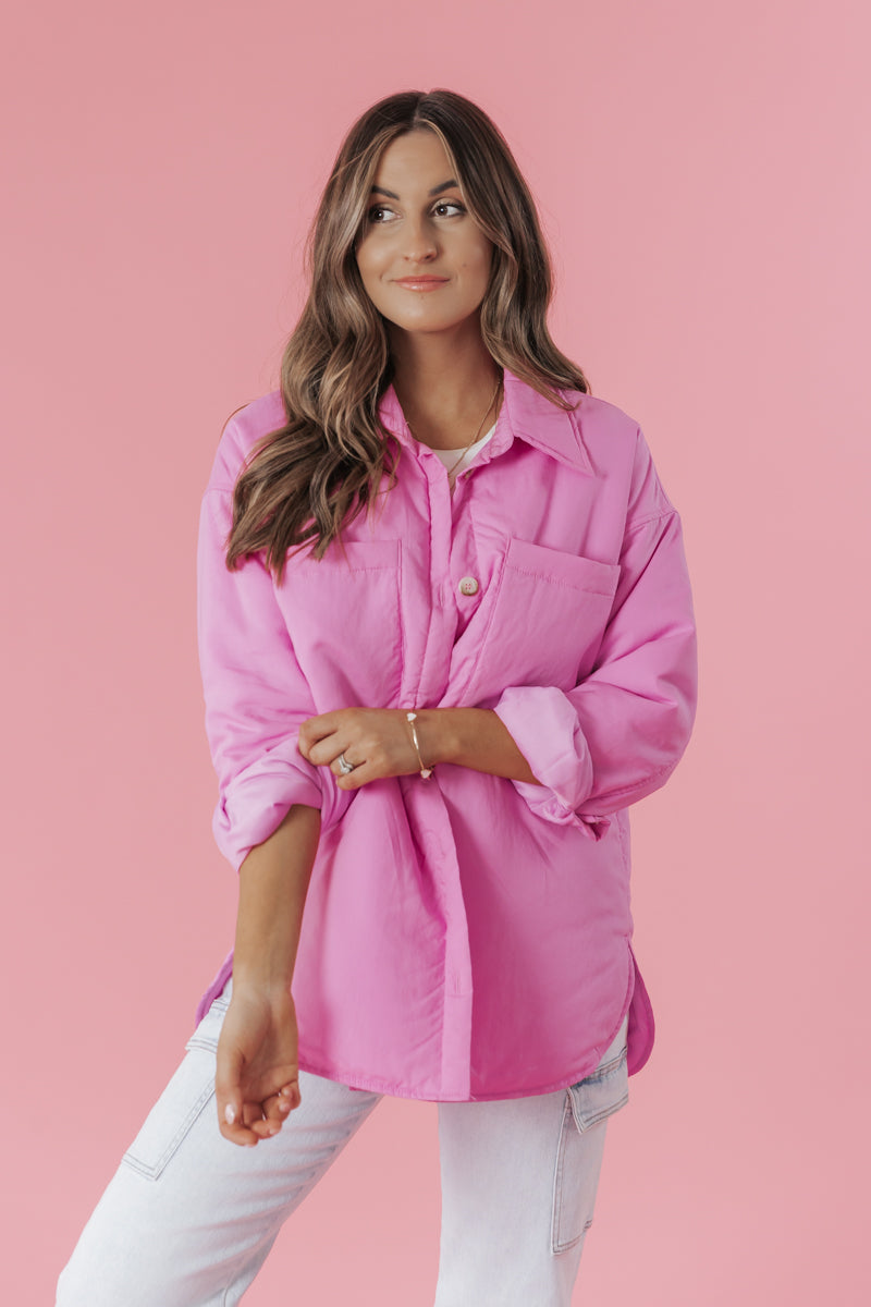 Pink Padded Button Down Shacket - FINAL SALE