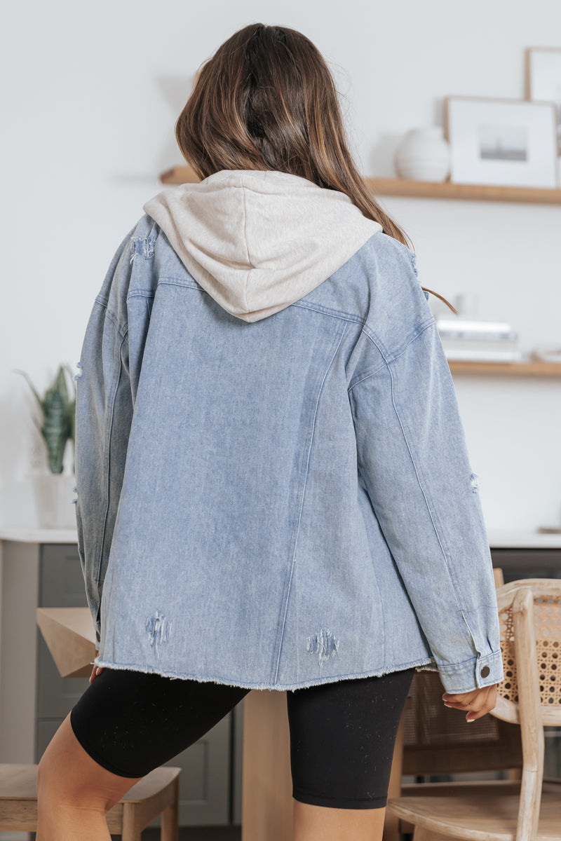 Fashion Women Two Piece Set Denim Jacket Hooded Vest Oversized Casual Coat  Outerwear Light Blue-Layfoo : Amazon.in: Clothing & Accessories