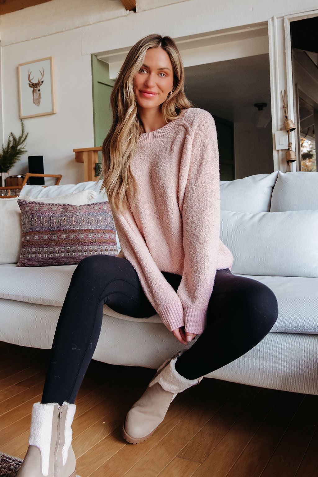 Fuzzy Pink Ribbed Pullover Sweater