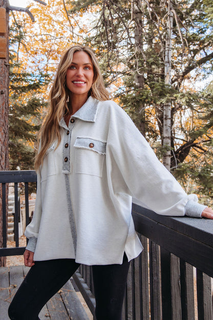 Heather Grey Button Up Thermal Pullover