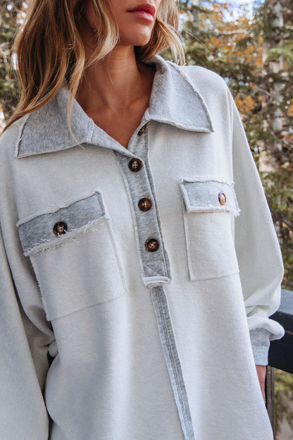 Heather Grey Button Up Thermal Pullover