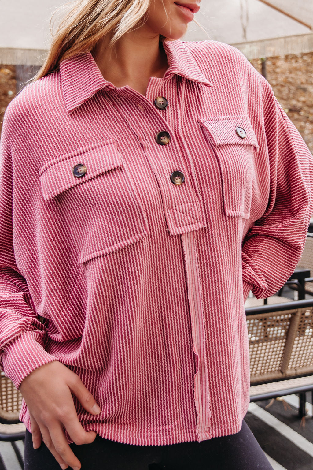 Burgundy Half Button Up Ribbed Pullover