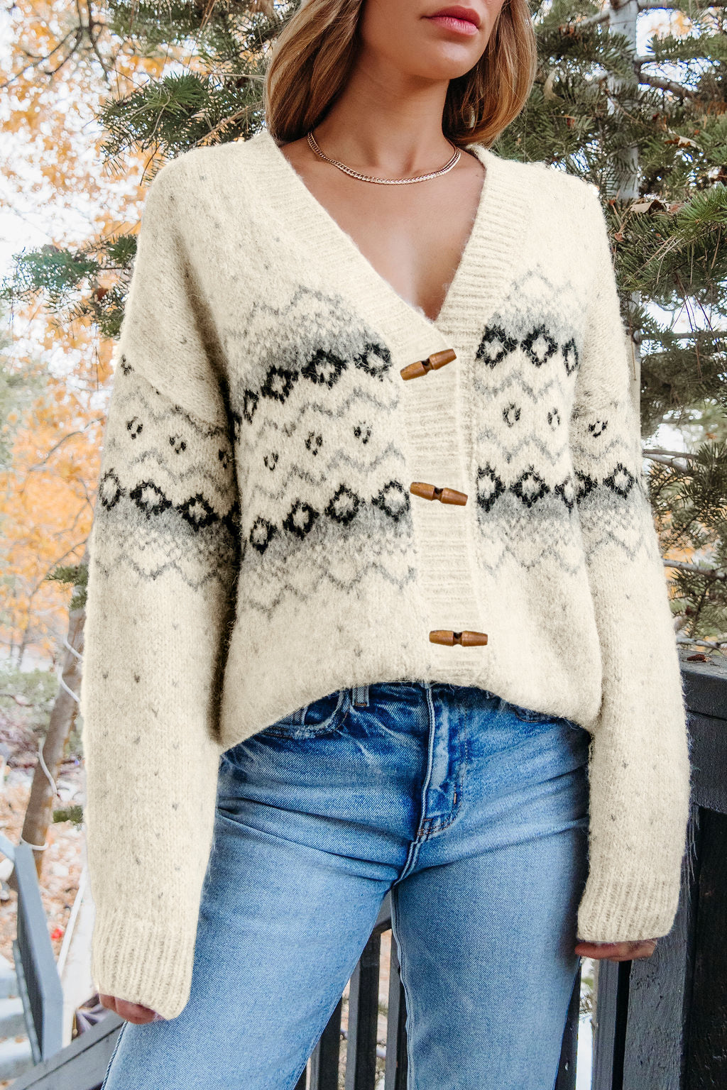 Cream Aztec Print Sweater Cardigan