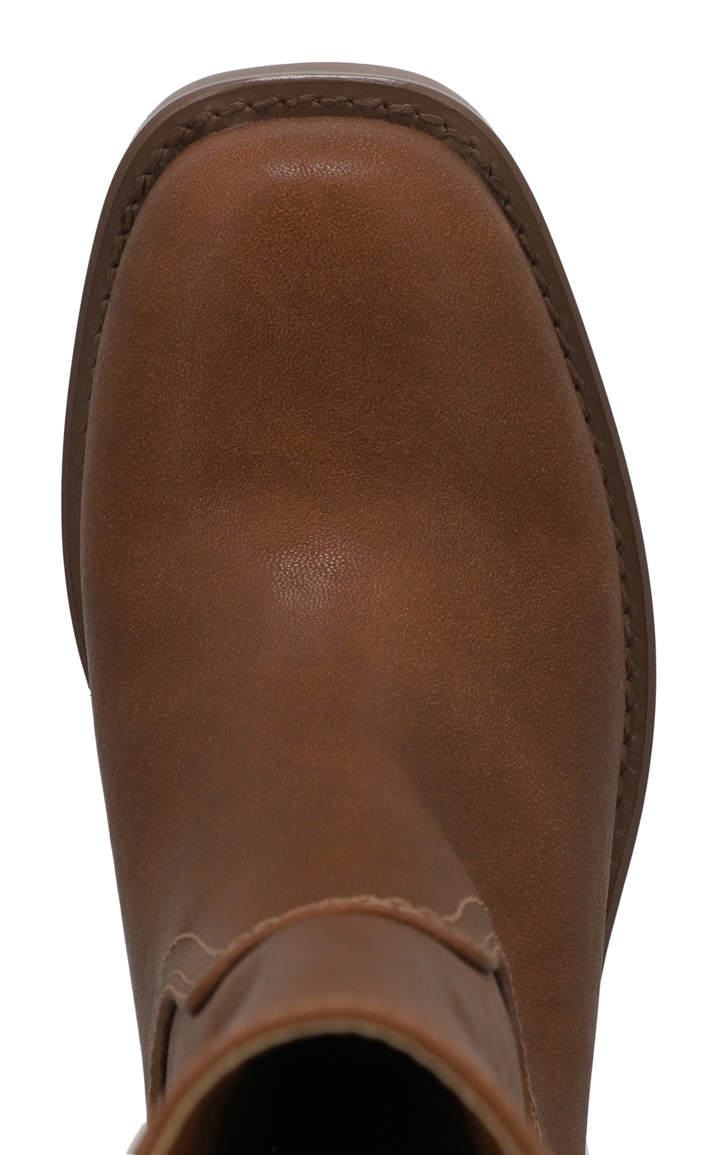 Top view of the MIA Miley Mid Calf Boots in tan, featuring a square toe and visible edge stitching.