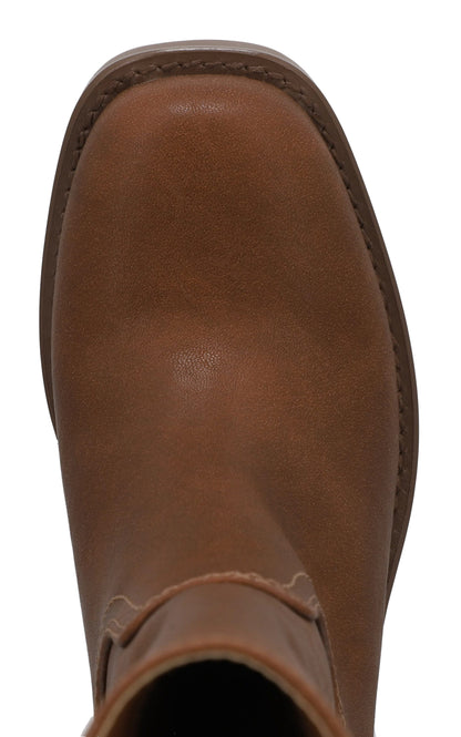 Top view of the MIA Miley Mid Calf Boots in tan, featuring a square toe and visible edge stitching.