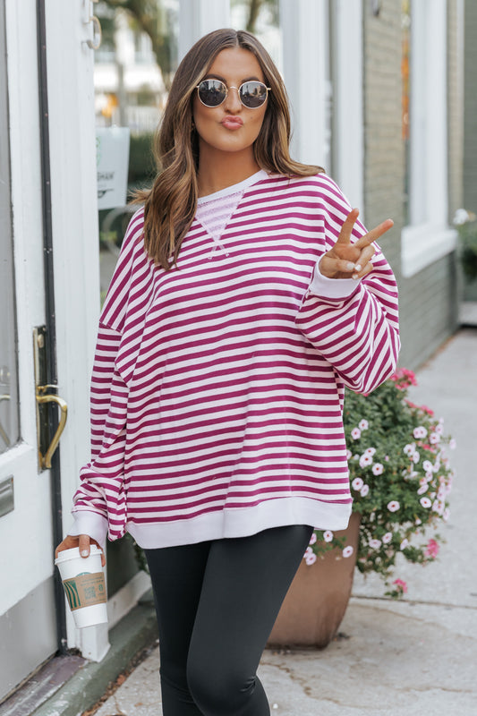 Free People Cherry Combo Classic Striped Sweater