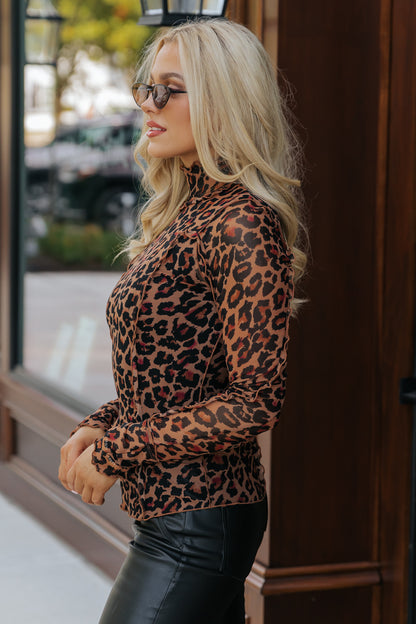 Free People Cheetah Print Charlie Mesh Top