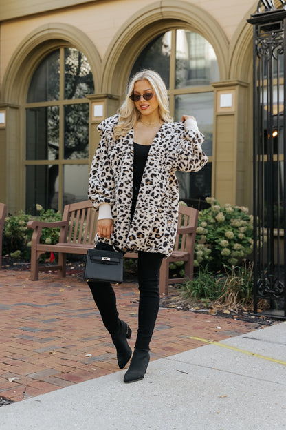 Tan Leopard Print Fur Hooded Jacket