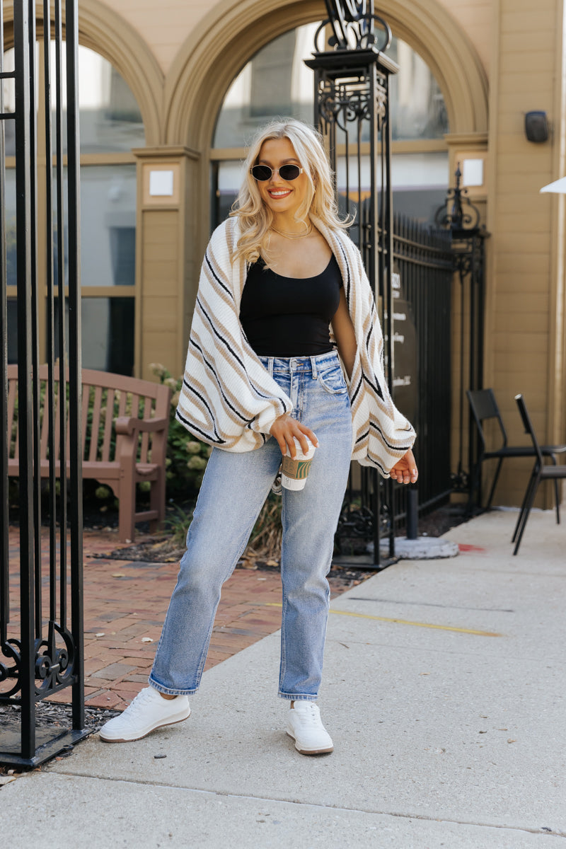 Cream Striped Shrug Cardigan