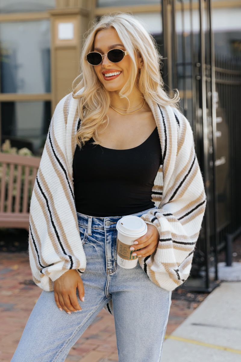 Cream Striped Shrug Cardigan