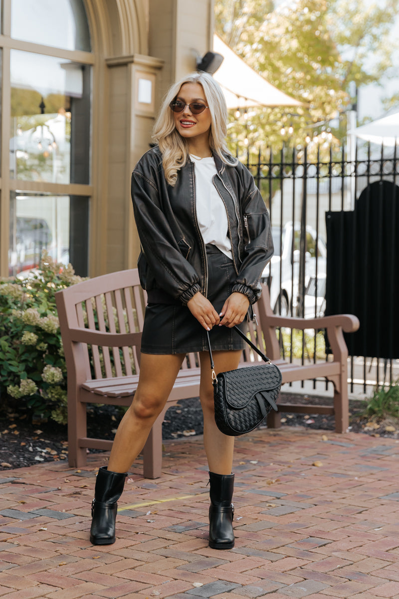 Dark Brown Faux Leather Mini Skirt